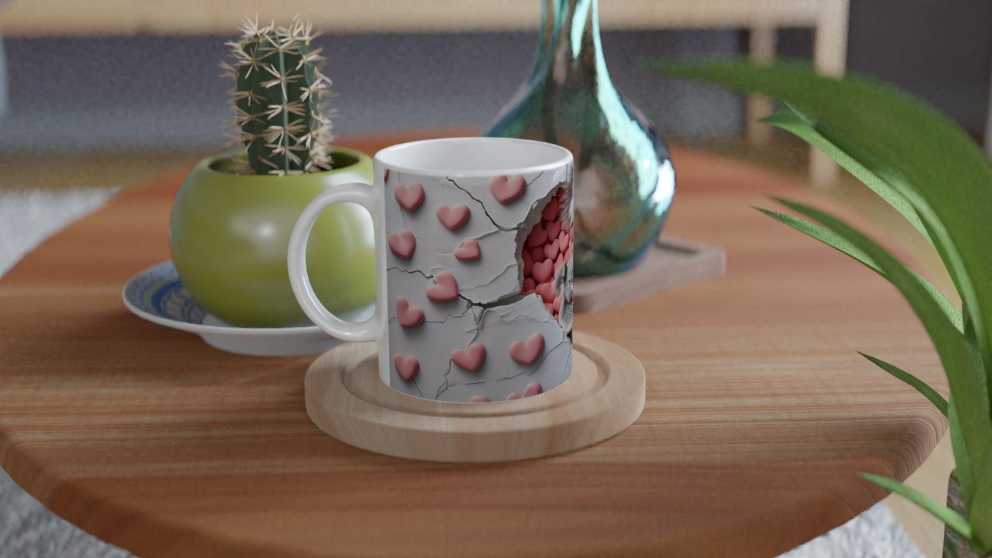 Kalp Dolu Sevgiyle Sarılmış Koala Temalı Baskılı Kupa Bardak - 4