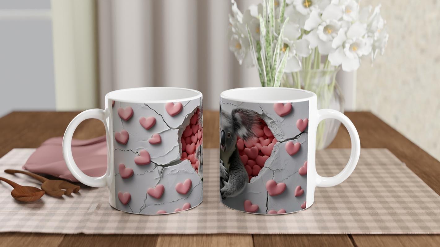 Kalp Dolu Sevgiyle Sarılmış Koala Temalı Baskılı Kupa Bardak - 5