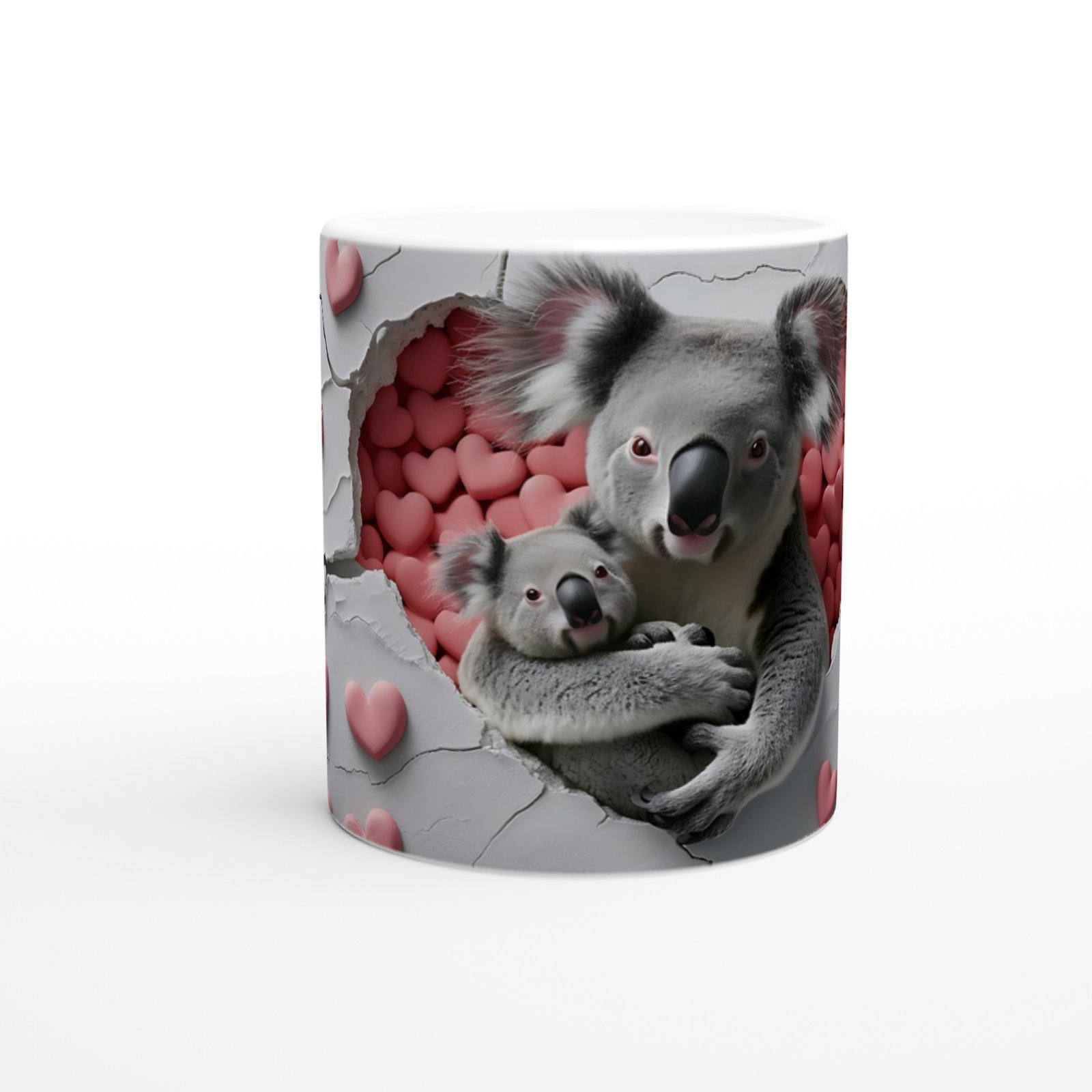 Kalp Dolu Sevgiyle Sarılmış Koala Temalı Baskılı Kupa Bardak