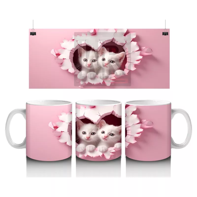 Kalp Duvarın Ardından Bakan İki Sevimli Kedi – Baskılı Kahve Kupası