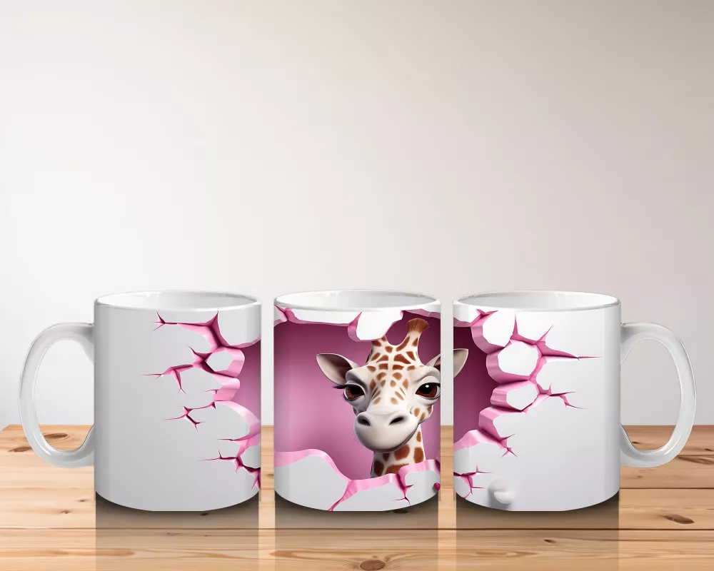 Kalp Duvarın Ardından Bakan Sevimli Zürafa – Baskılı Kahve Kupası - 5