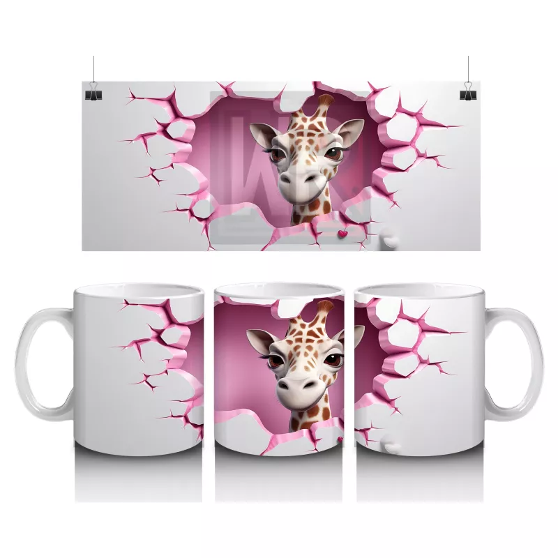 Kalp Duvarın Ardından Bakan Sevimli Zürafa – Baskılı Kahve Kupası