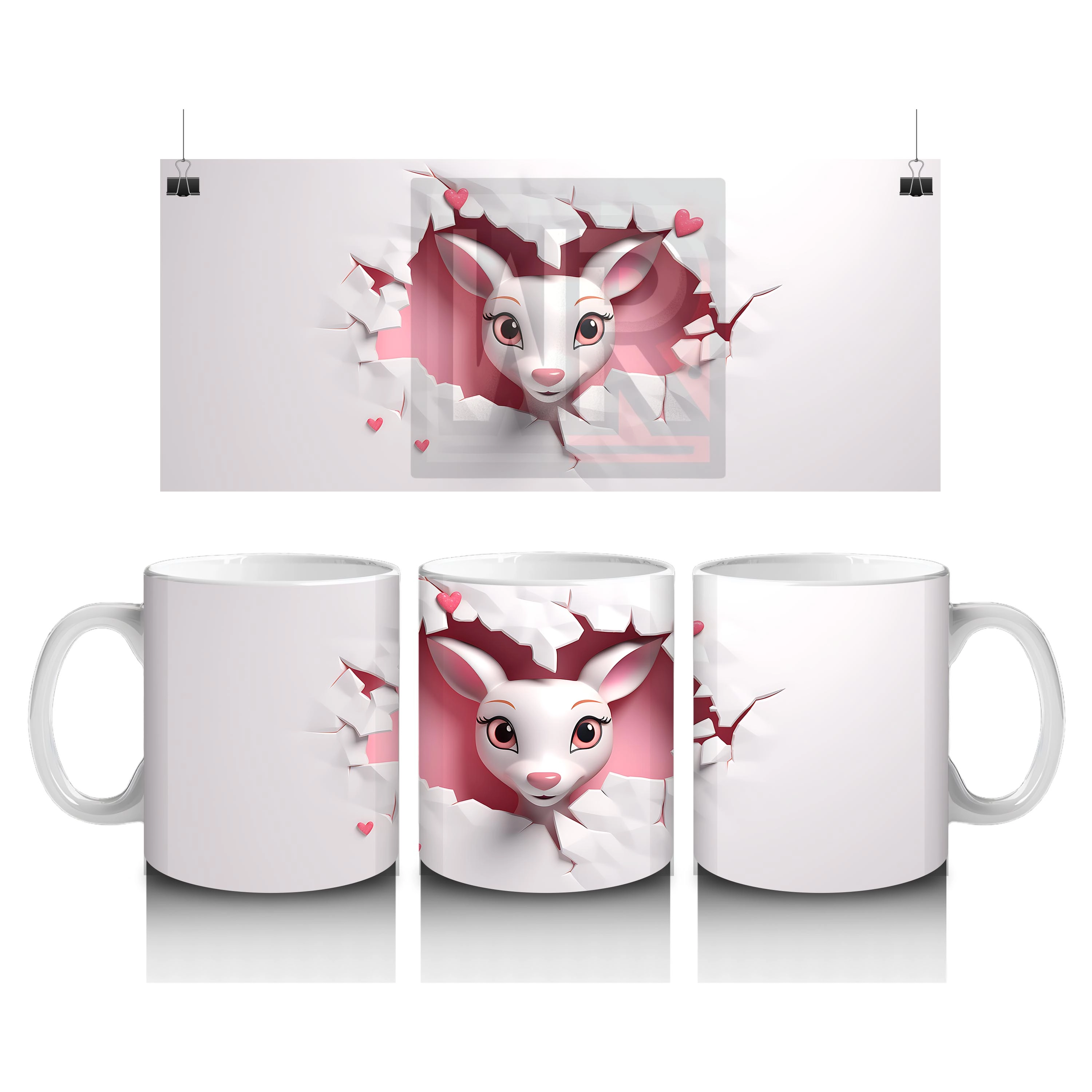 Kalp Figürlü Duvarı Delen Sevimli Keçi – Baskılı Kahve Kupası