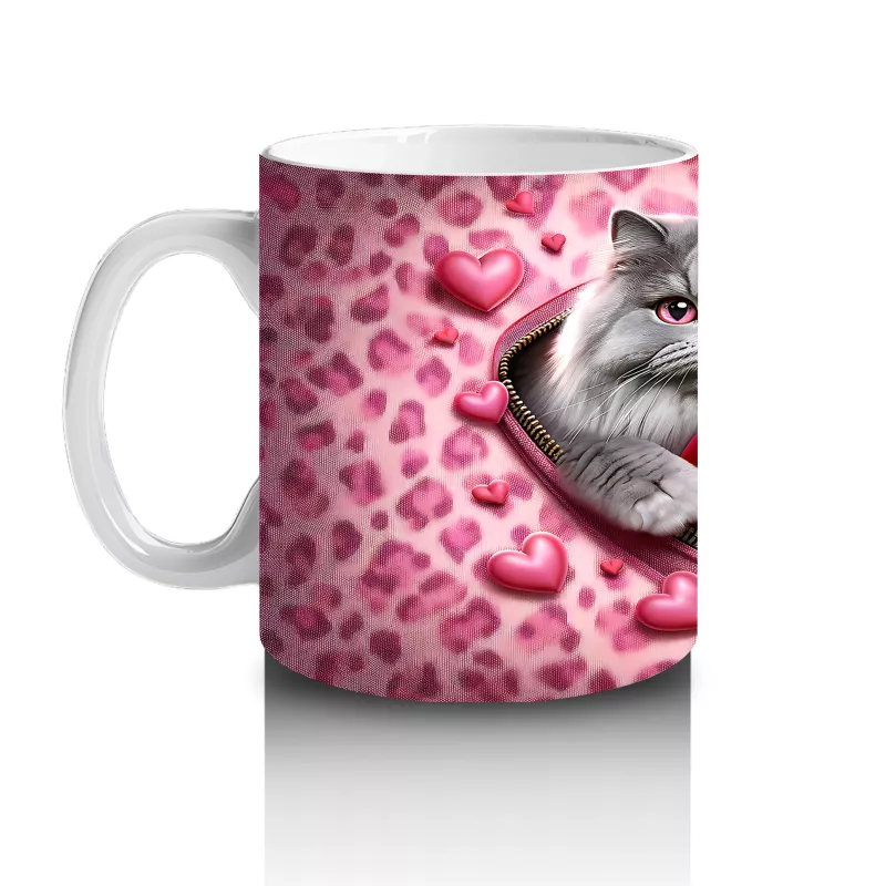 Kalp Figürü Tutan Leopar Desenli Sevimli Kedi Çifti - Baskılı kahve kupası - 2