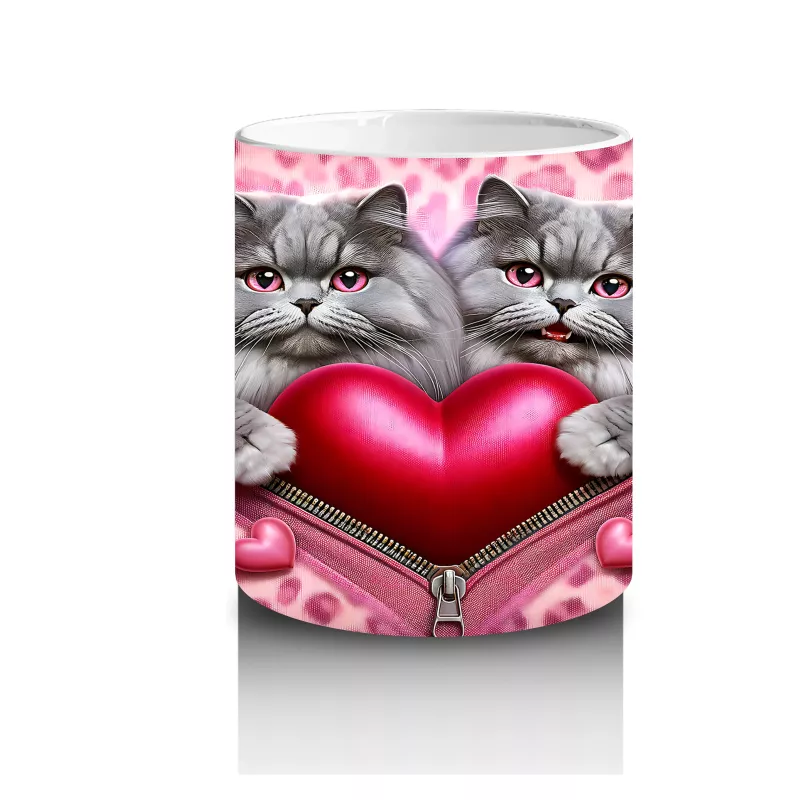 Kalp Figürü Tutan Leopar Desenli Sevimli Kedi Çifti - Baskılı kahve kupası - 3