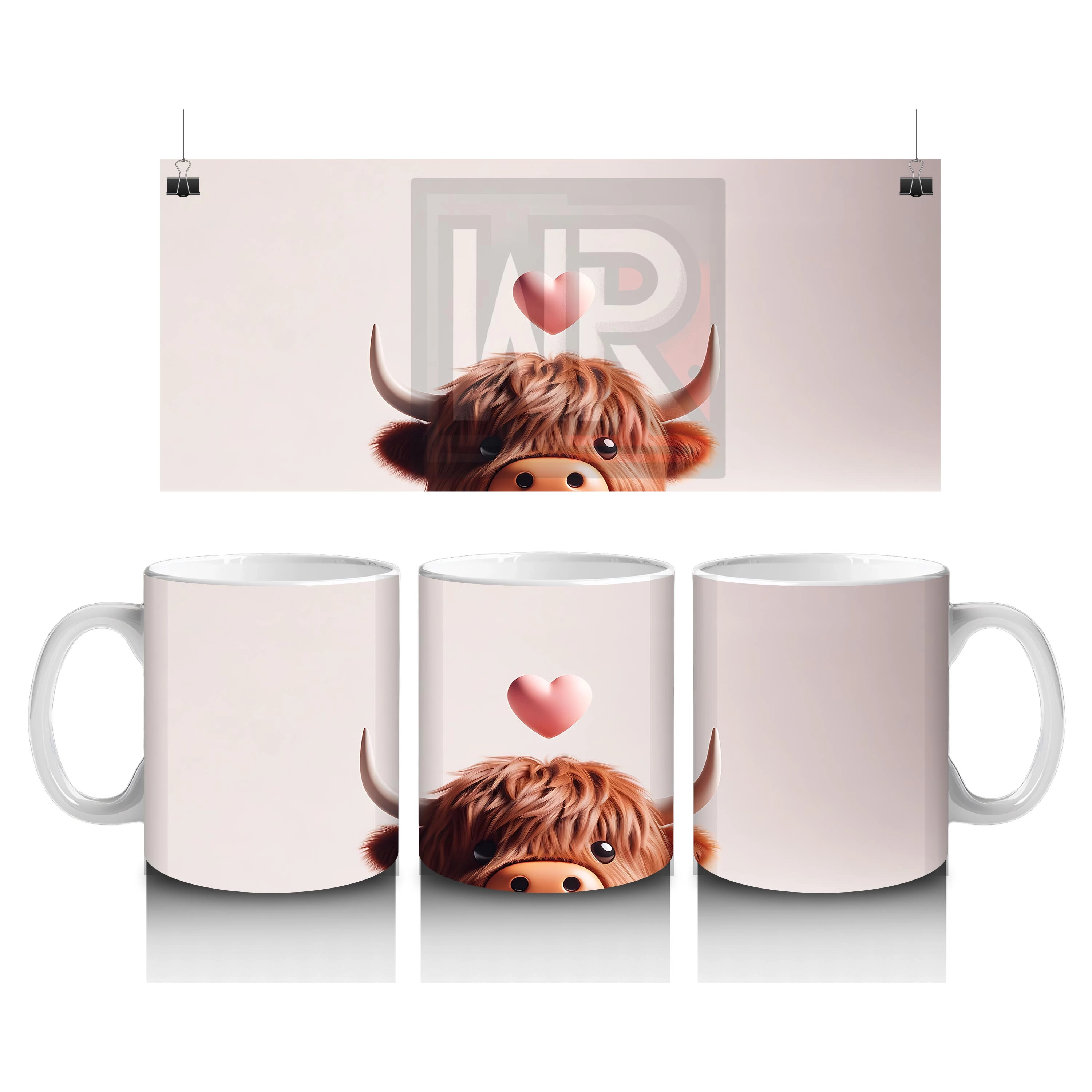 Kalp Figürüyle Süslenmiş Sevimli İnek Başlığı - Baskılı kahve kupası