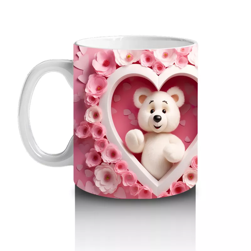 Kalp İçinde Oturan Ayıcık Çifti – Baskılı Kahve Kupası - 2