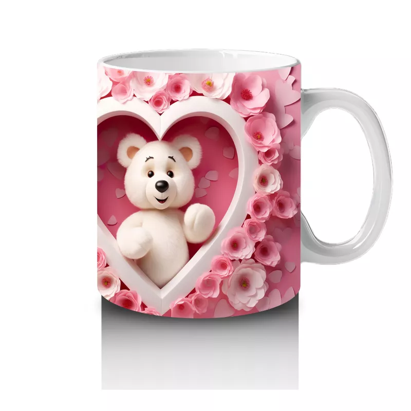 Kalp İçinde Oturan Ayıcık Çifti – Baskılı Kahve Kupası - 4