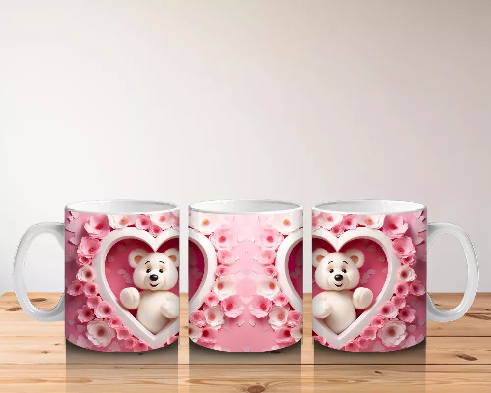 Kalp İçinde Oturan Ayıcık Çifti – Baskılı Kahve Kupası - 5