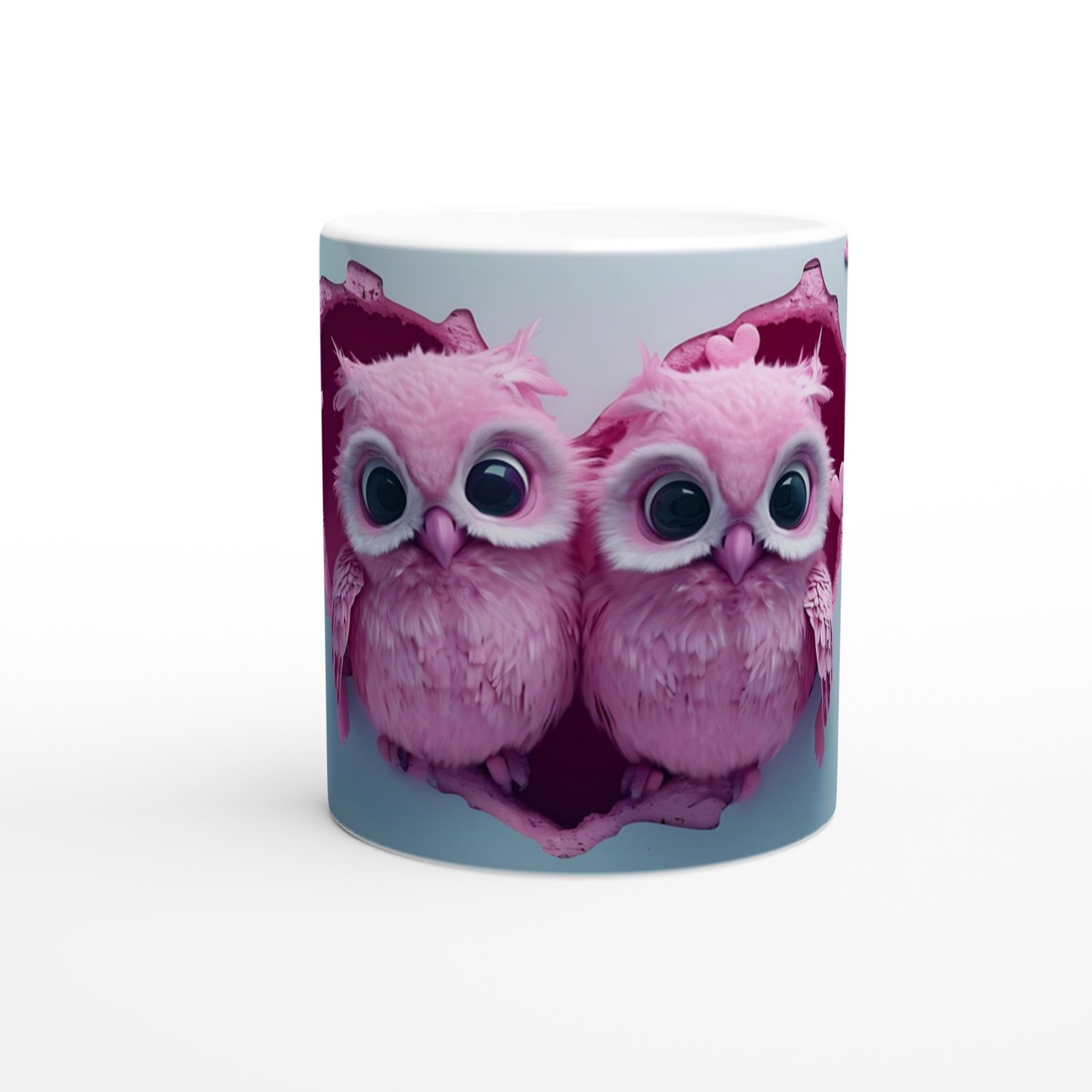 Kalp İçinden Bakan Aşık Pembe Baykuşlar Temalı Baskılı Kupa Bardak