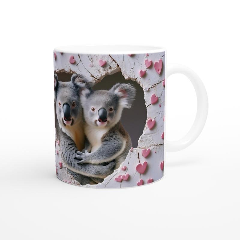 Kalp İçinden Bakan Sarılan Koalalar Temalı Baskılı Kupa Bardak