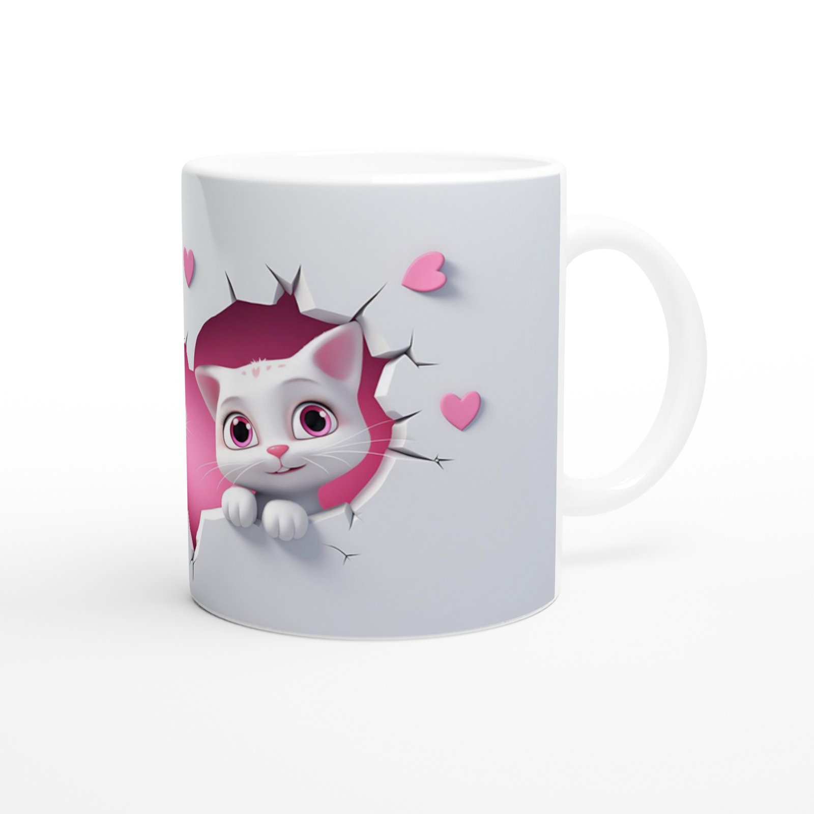 Kalp İçinden Bakan Sevimli Kedi Çifti Temalı Baskılı Kupa Bardak - 3