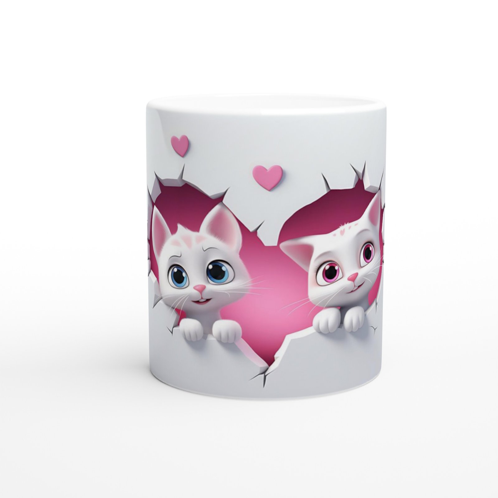 Kalp İçinden Bakan Sevimli Kedi Çifti Temalı Baskılı Kupa Bardak