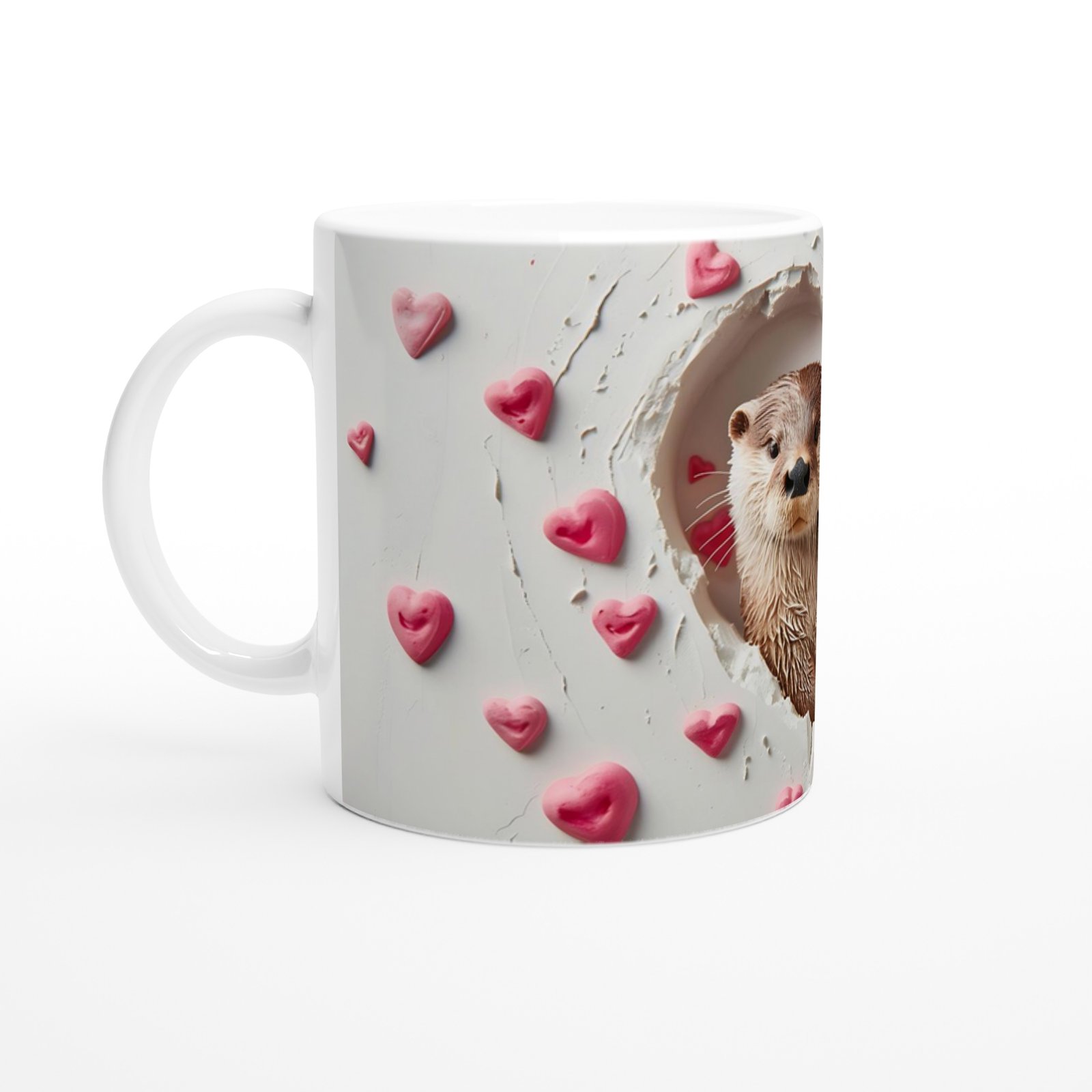 Kalp İçinden Bakan Su Samuru Çifti Temalı Baskılı Kupa Bardak - 2