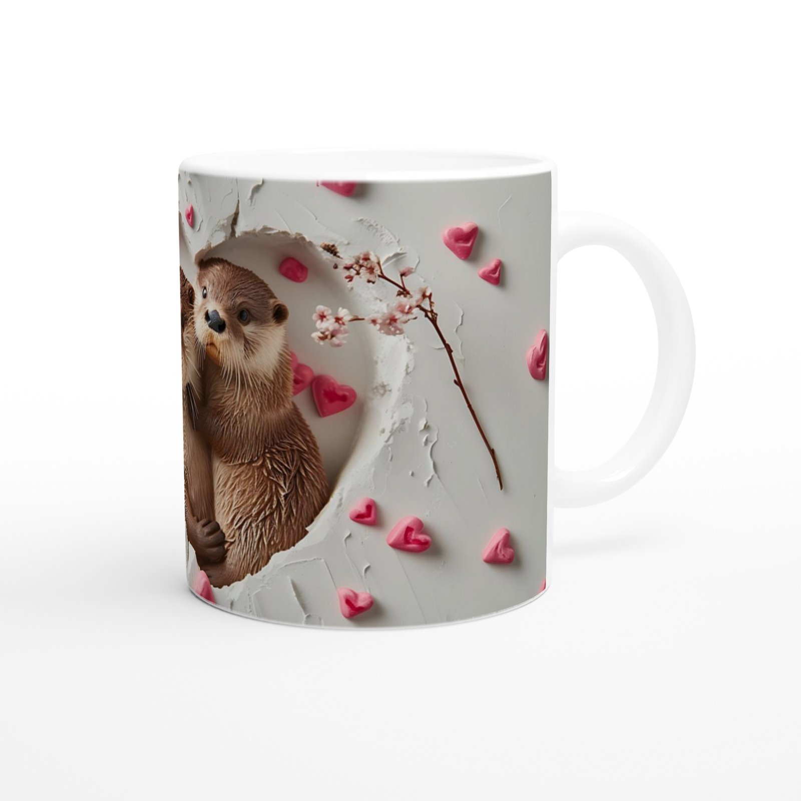 Kalp İçinden Bakan Su Samuru Çifti Temalı Baskılı Kupa Bardak - 3