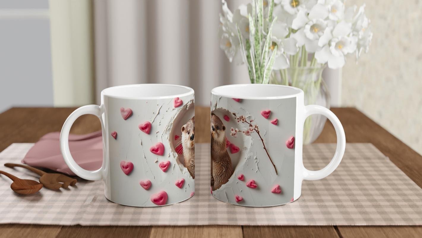 Kalp İçinden Bakan Su Samuru Çifti Temalı Baskılı Kupa Bardak - 5