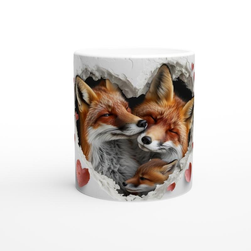 Kalp İçinden Bakan Tilki Ailesi Temalı Baskılı Kupa Bardak