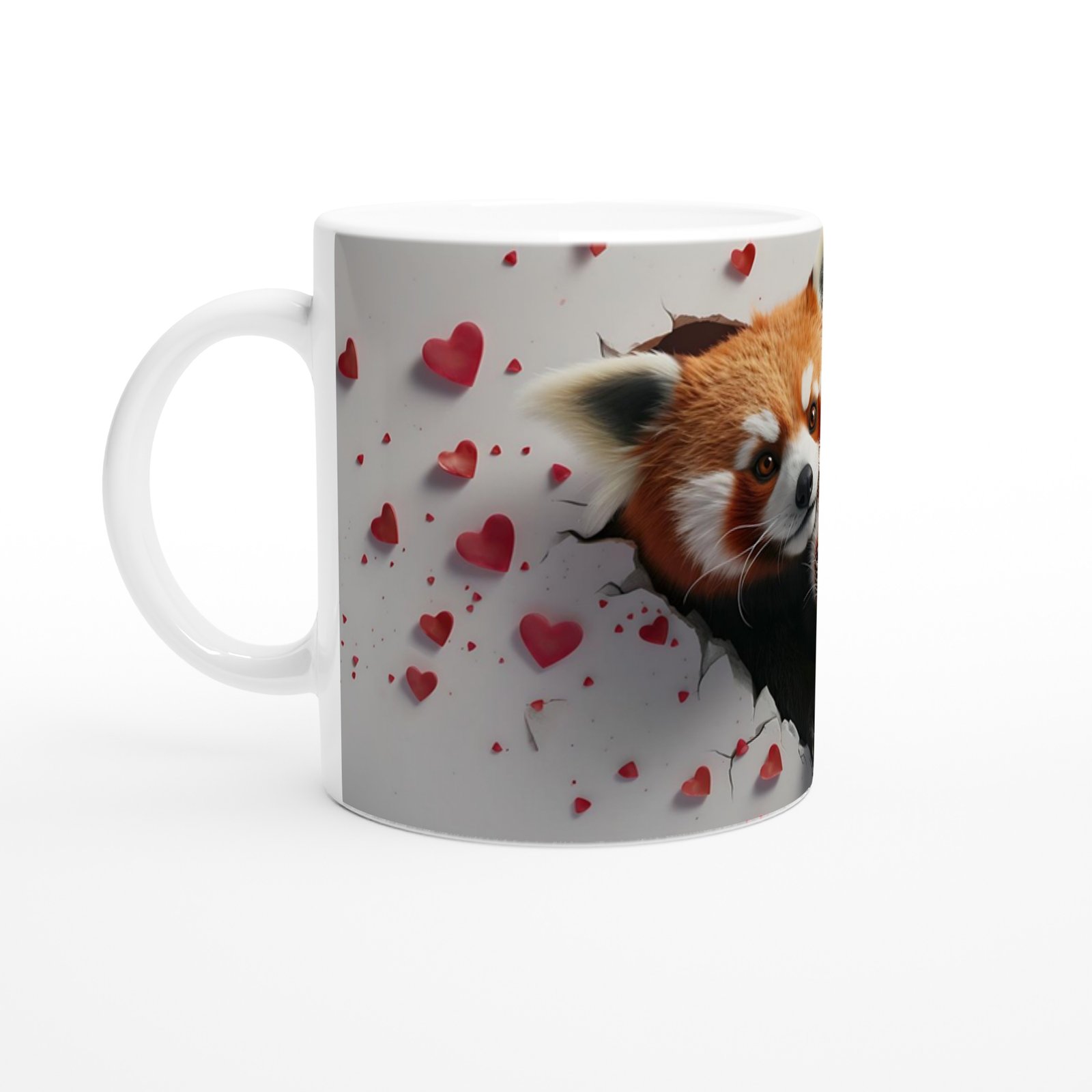 Kalp Kırığı Arasından Bakan Kırmızı Panda Çifti Temalı Baskılı Kupa Bardak - 2