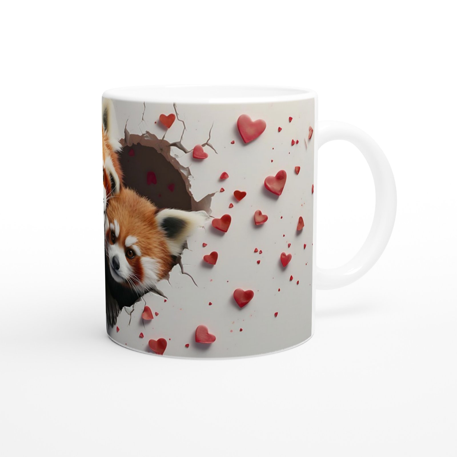 Kalp Kırığı Arasından Bakan Kırmızı Panda Çifti Temalı Baskılı Kupa Bardak - 3