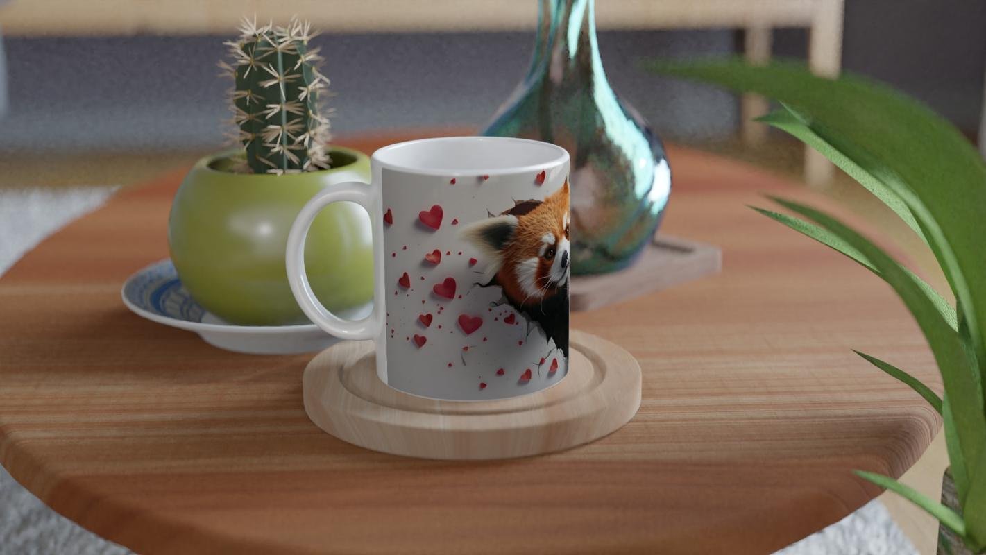 Kalp Kırığı Arasından Bakan Kırmızı Panda Çifti Temalı Baskılı Kupa Bardak - 4
