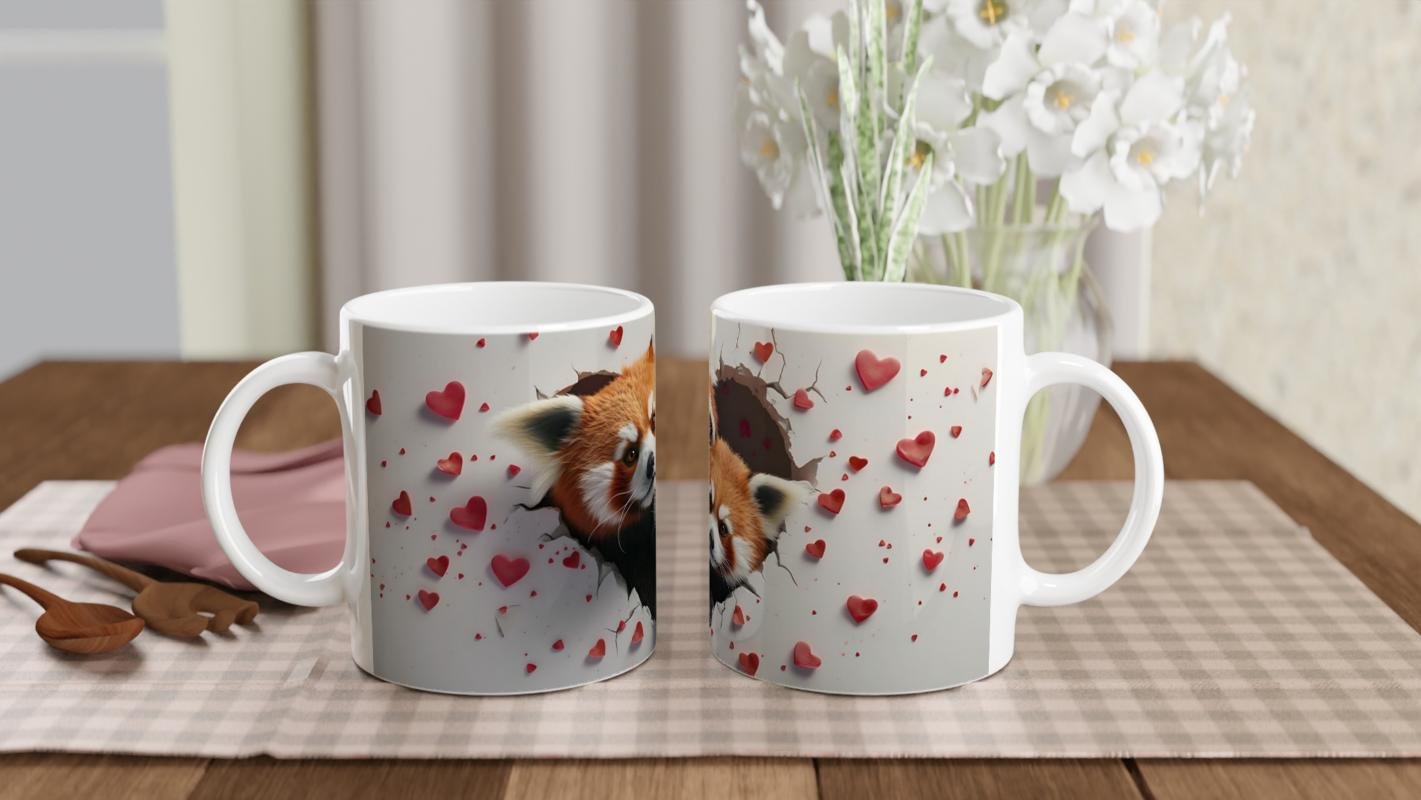 Kalp Kırığı Arasından Bakan Kırmızı Panda Çifti Temalı Baskılı Kupa Bardak - 5