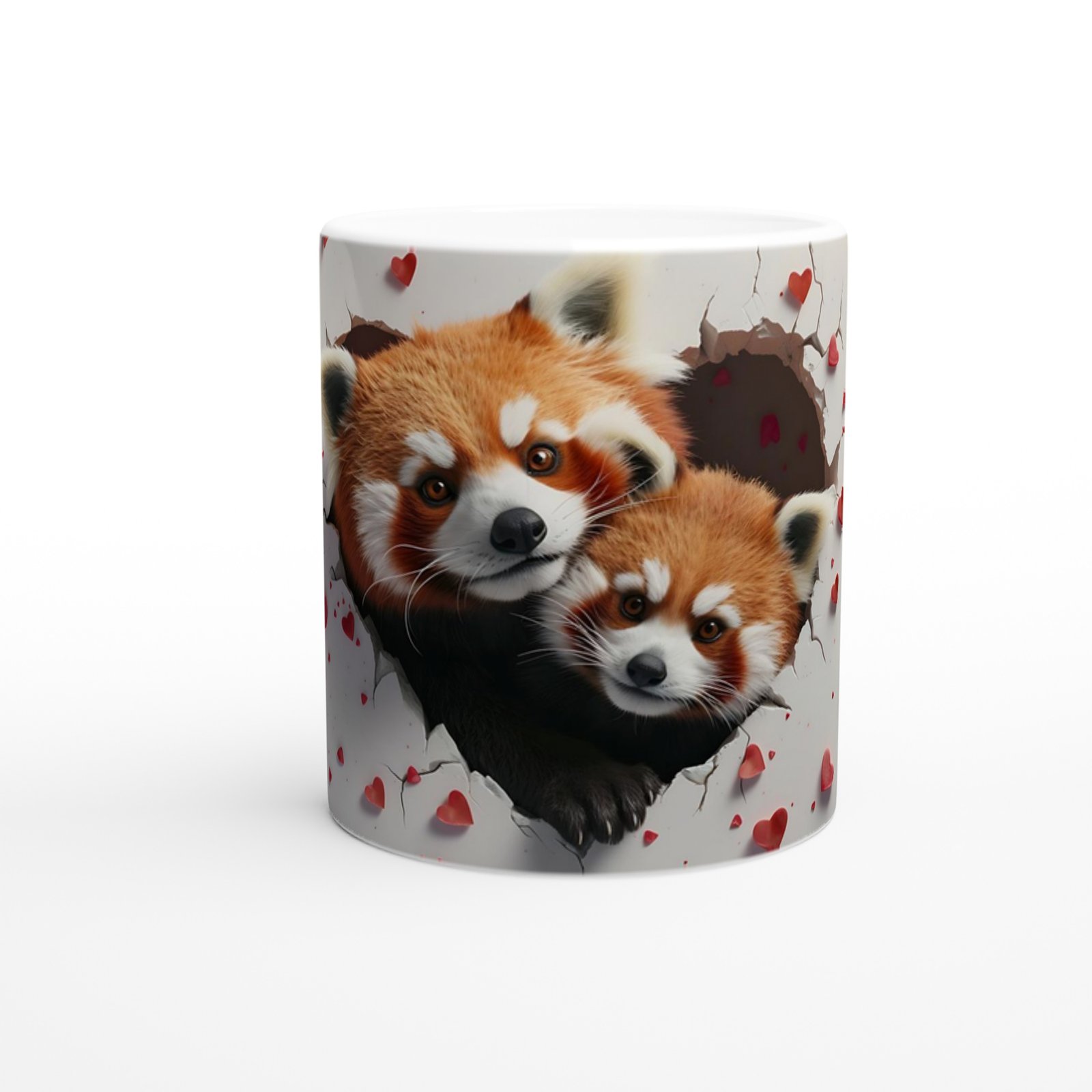 Kalp Kırığı Arasından Bakan Kırmızı Panda Çifti Temalı Baskılı Kupa Bardak