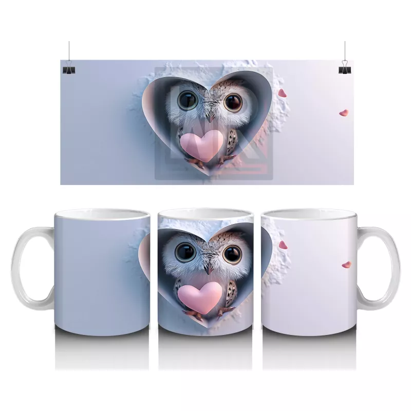 Kalp Oyukta Sarılmış Baykuş Figürü - Baskılı kahve kupası