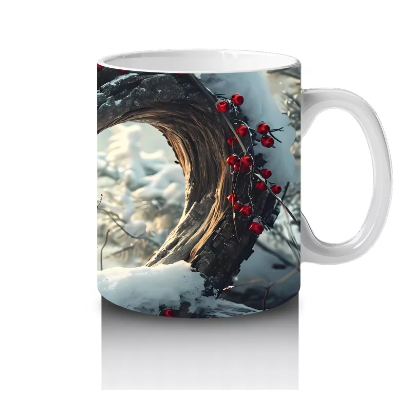 Kalp Şeklinde Ağaç Deliğinden Bakan Kardinal Kuşu – Baskılı Kahve Kupası - 4