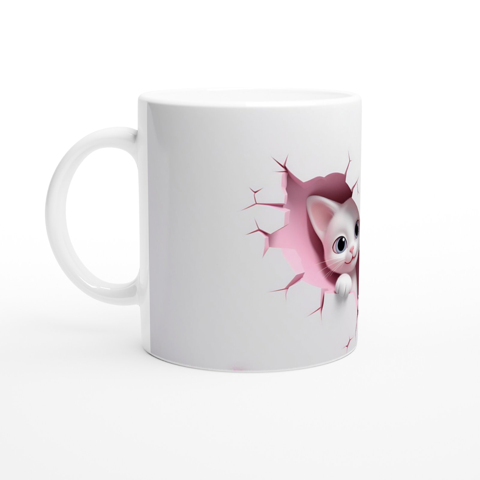 Kalp Şeklinde Çatlak Duvardan Bakan İki Tatlı Kedi Temalı Baskılı Kupa Bardak - 2