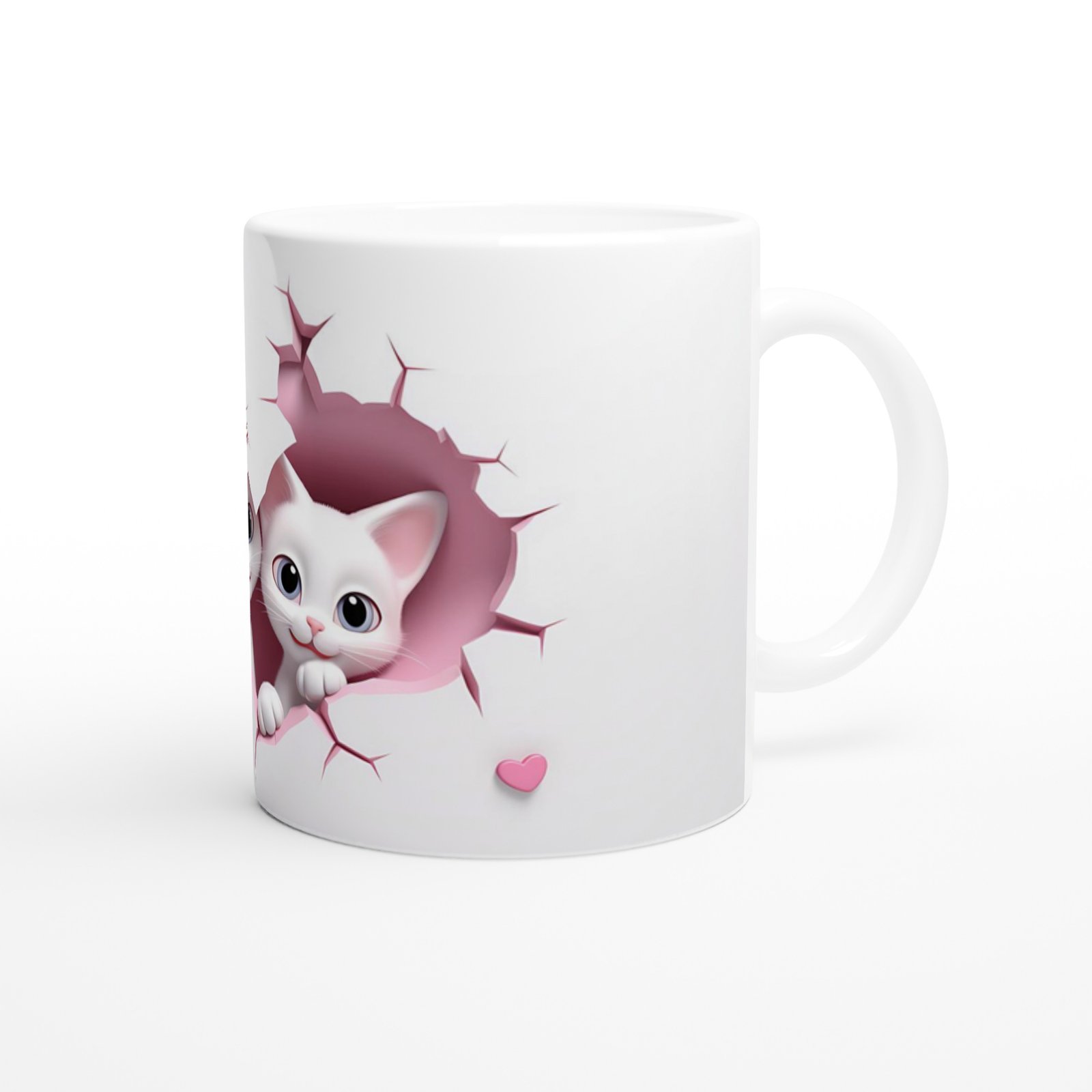 Kalp Şeklinde Çatlak Duvardan Bakan İki Tatlı Kedi Temalı Baskılı Kupa Bardak - 3