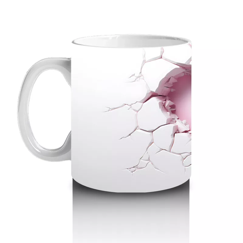 Kalp Şeklinde Duvar Kırığında Pembe Tema Kelebek – Baskılı Kahve Kupası - 2