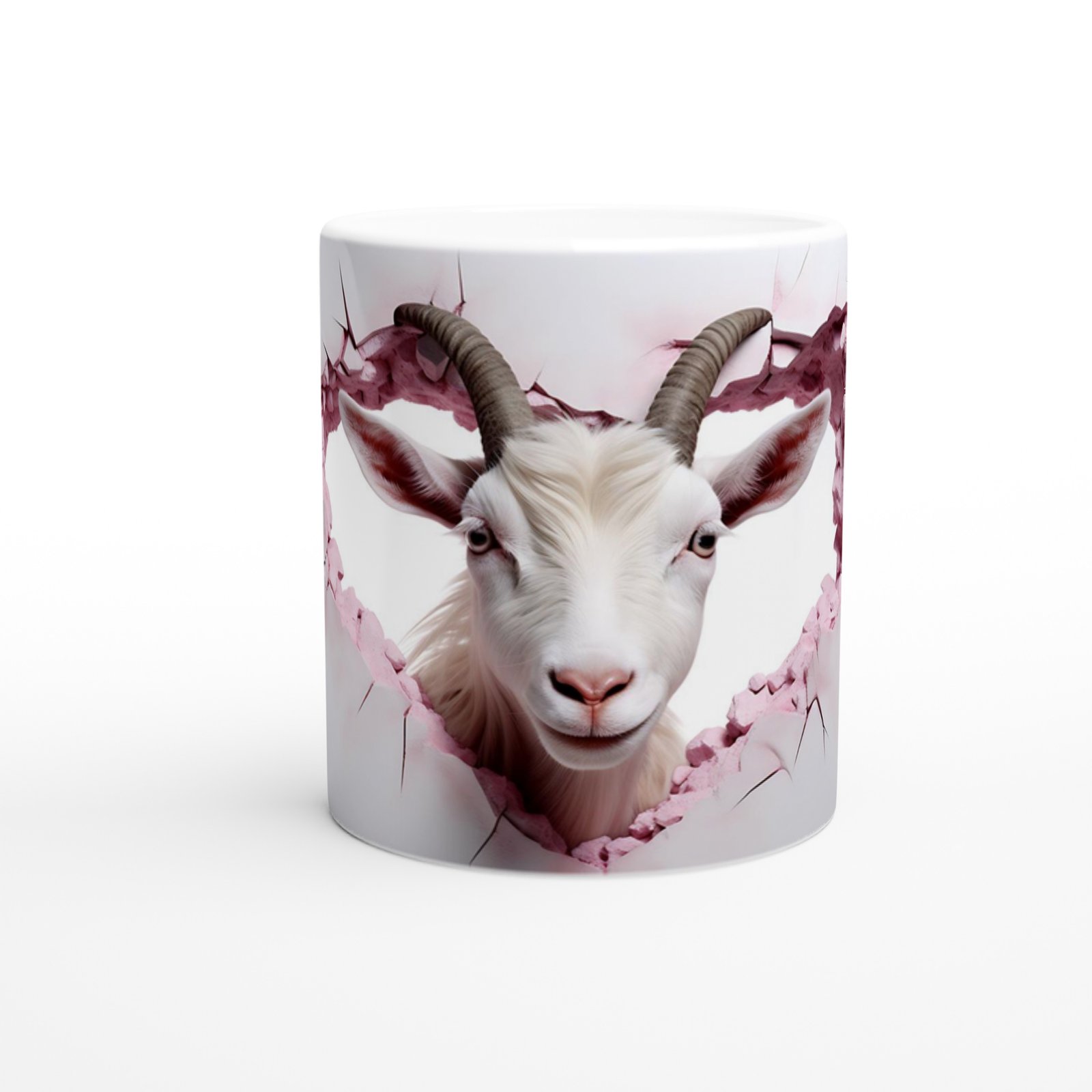 Kalp Şeklinde Duvarı Delen Keçi Temalı Baskılı Kupa Bardak