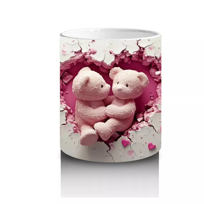 Kalp Şeklinde Peluş Oyuncak Çifti – Baskılı Kahve Kupası - 3