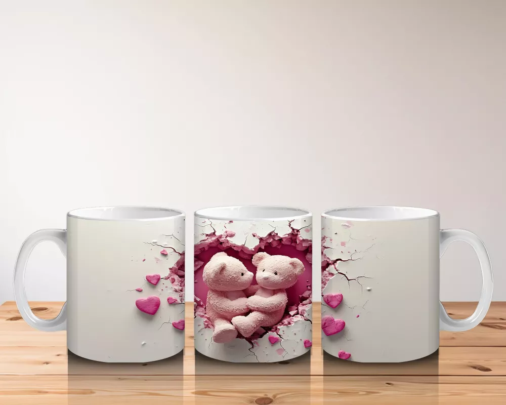 Kalp Şeklinde Peluş Oyuncak Çifti – Baskılı Kahve Kupası - 5