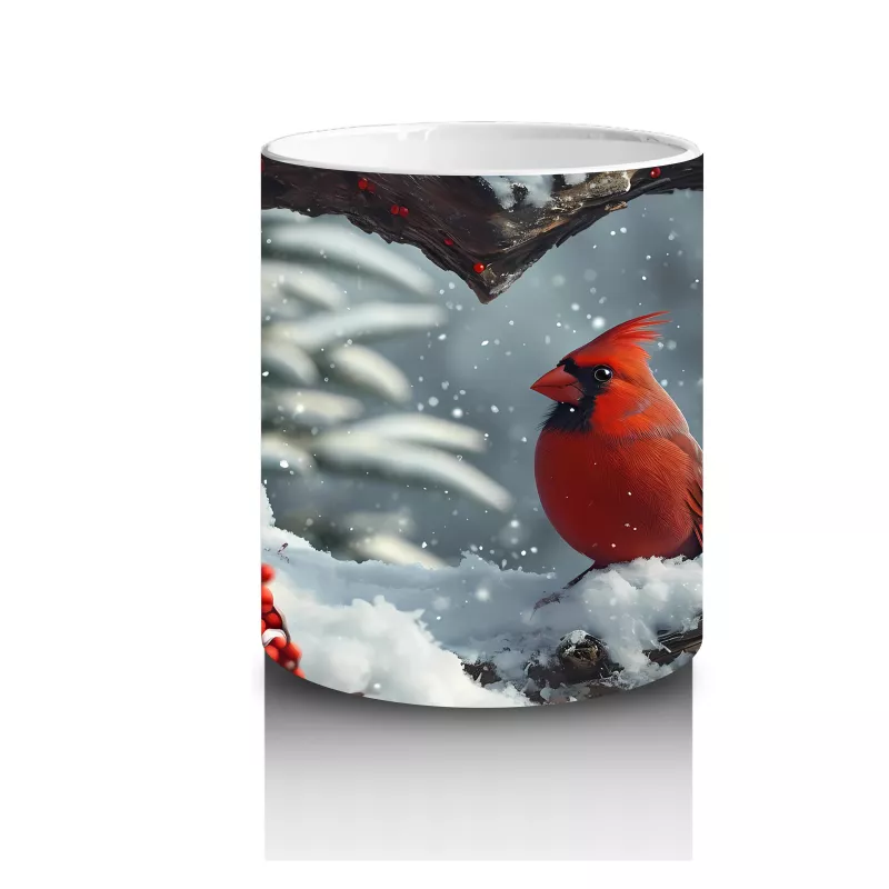 Kalp Şeklindeki Ağaç Kovuklarında Kırmızı Kardinal – Baskılı Kahve Kupası - 3