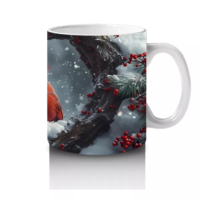 Kalp Şeklindeki Ağaç Kovuklarında Kırmızı Kardinal – Baskılı Kahve Kupası - 4