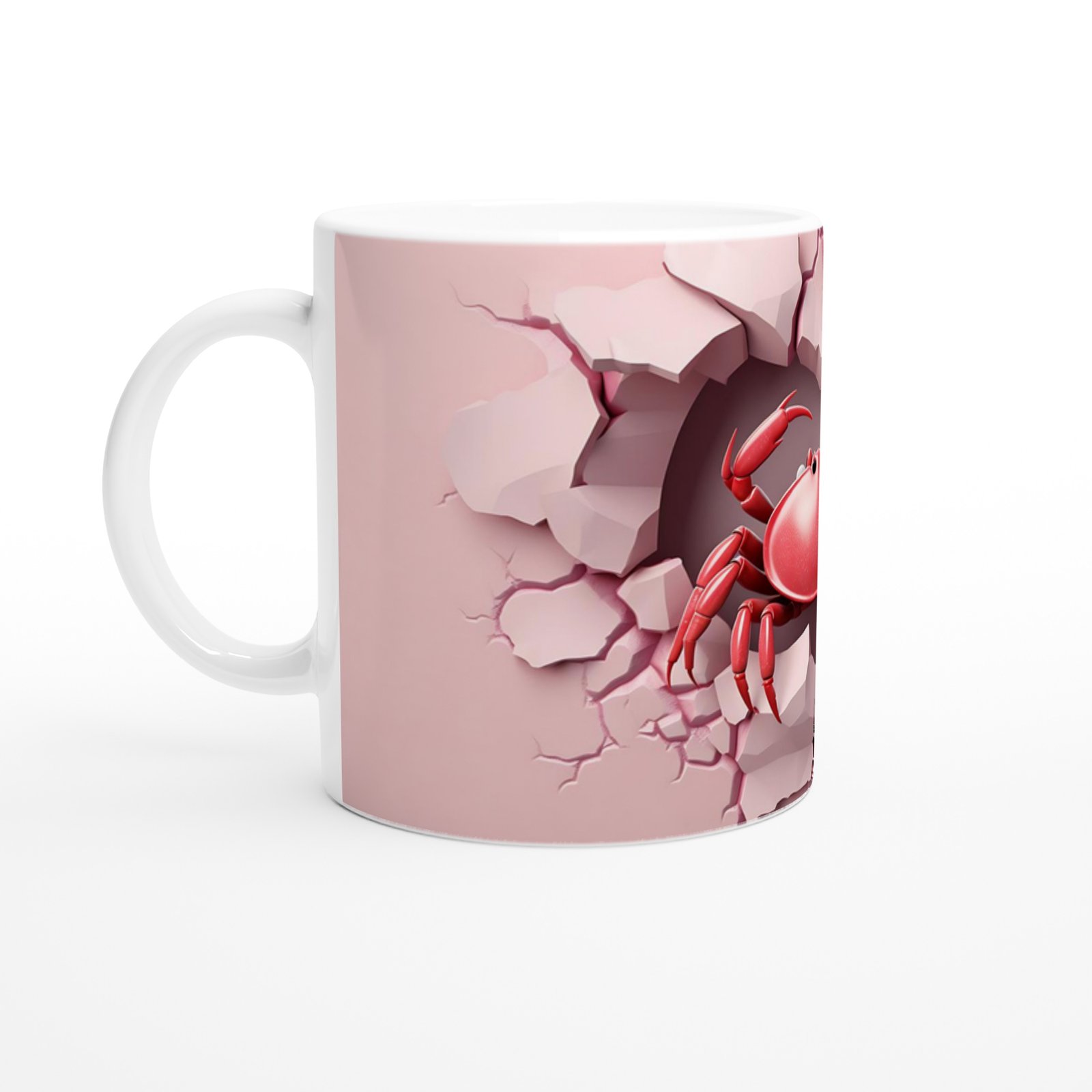 Kalp Şeklindeki Çatlak Duvar Arasından Bakan Yengeç Temalı Baskılı Kupa Bardak - 2