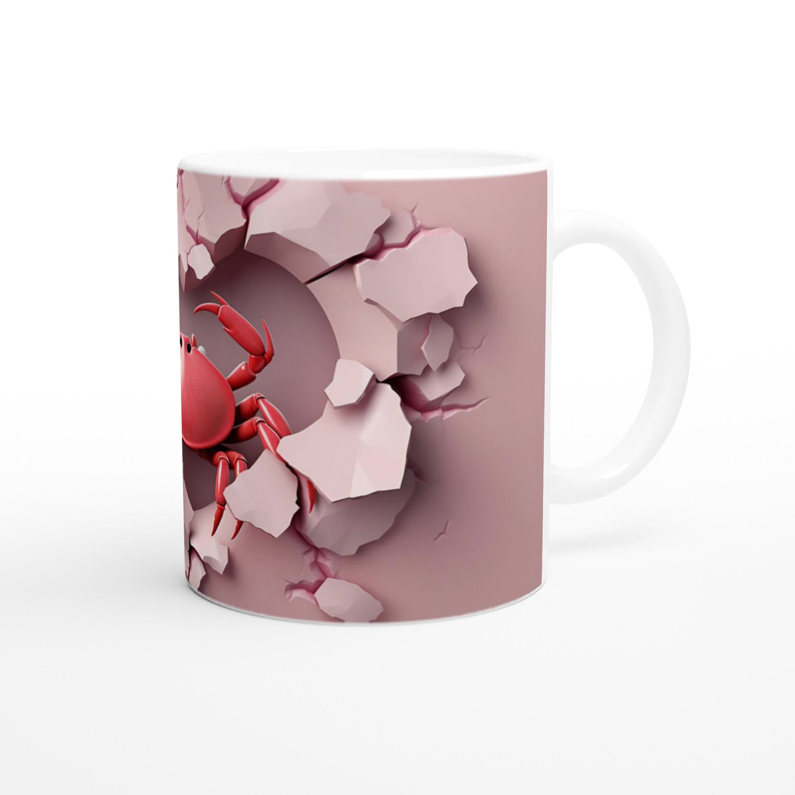 Kalp Şeklindeki Çatlak Duvar Arasından Bakan Yengeç Temalı Baskılı Kupa Bardak - 3