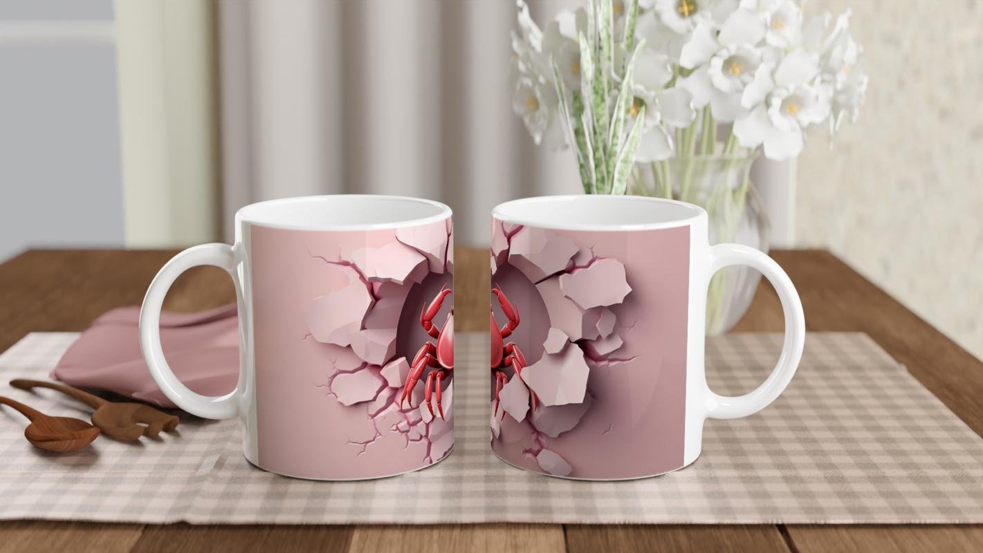 Kalp Şeklindeki Çatlak Duvar Arasından Bakan Yengeç Temalı Baskılı Kupa Bardak - 5