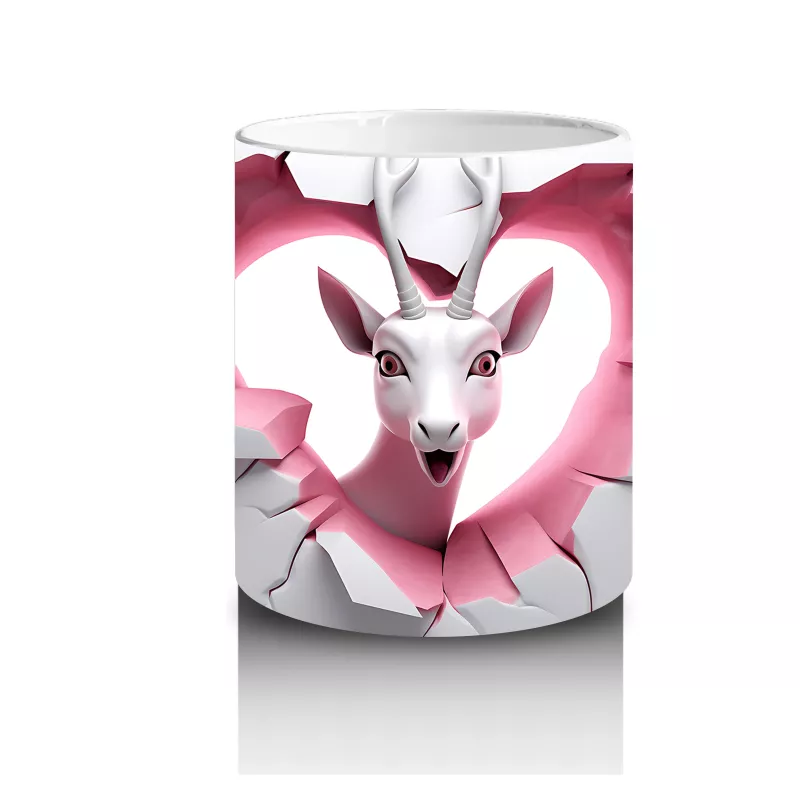 Kalp Şeklindeki Çatlak Zeminden Bakan Beyaz Geyik - Baskılı kahve kupası - 3