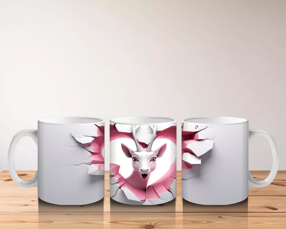 Kalp Şeklindeki Çatlak Zeminden Bakan Beyaz Geyik - Baskılı kahve kupası - 5