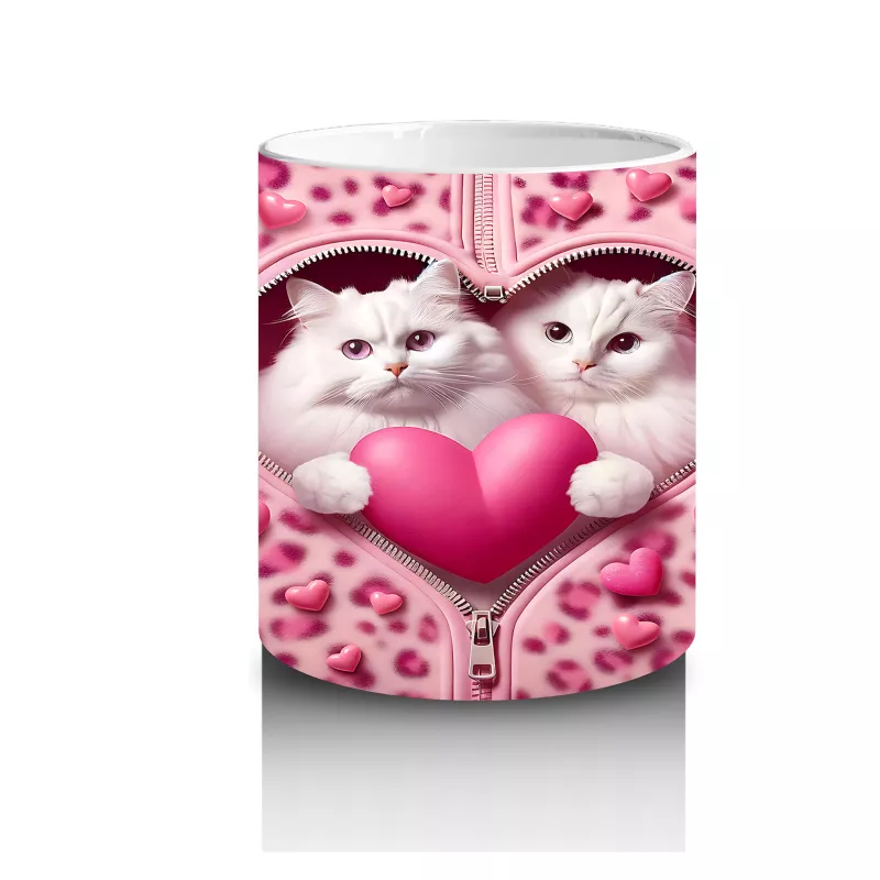 Kalp Şeklindeki Çatlakta İki Sevimli Kedi – Baskılı Kahve Kupası - 3