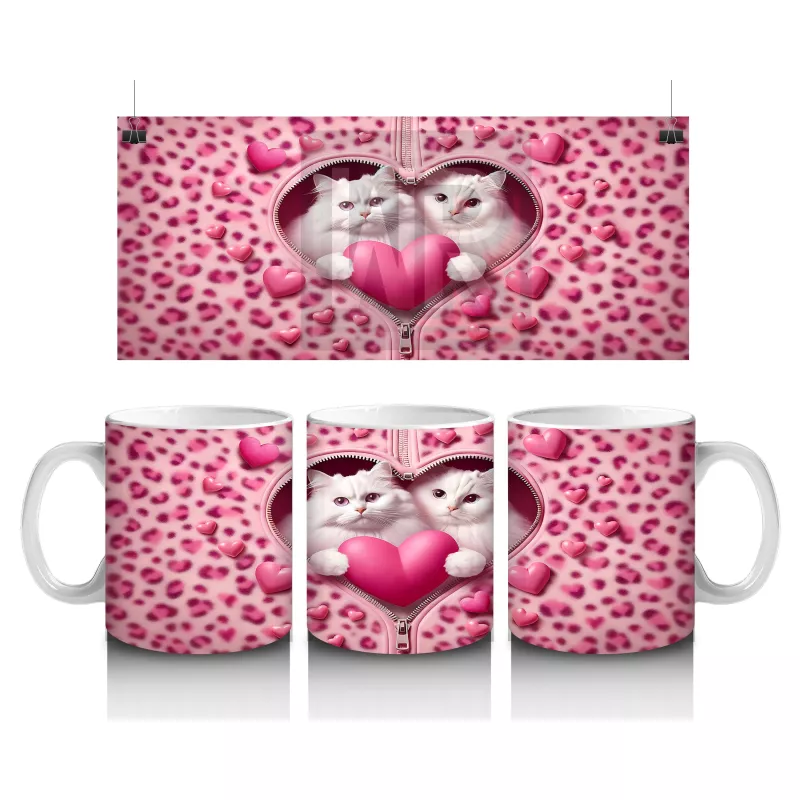 Kalp Şeklindeki Çatlakta İki Sevimli Kedi – Baskılı Kahve Kupası