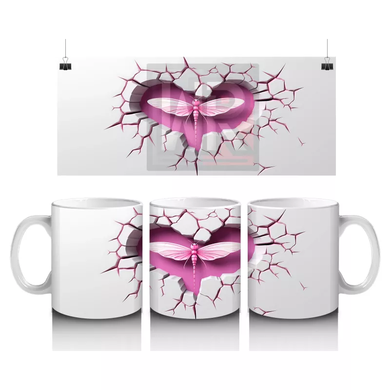 Kalp Şeklindeki Çatlakta Pembe Yusufçuk – Baskılı Kahve Kupası