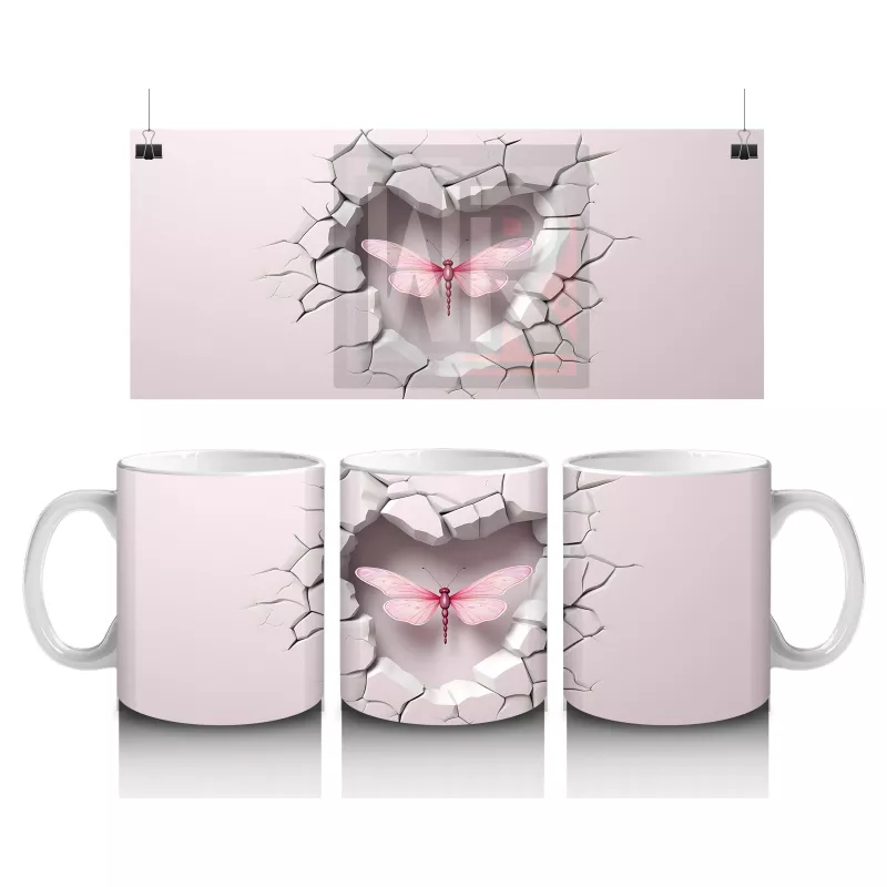 Kalp Şeklindeki Çatlakta Pembe Yusufçuk Silueti – Baskılı Kahve Kupası