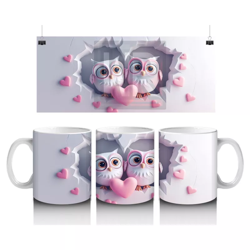 Kalp Tutan İki Sevimli Baykuş – Baskılı Kahve Kupası