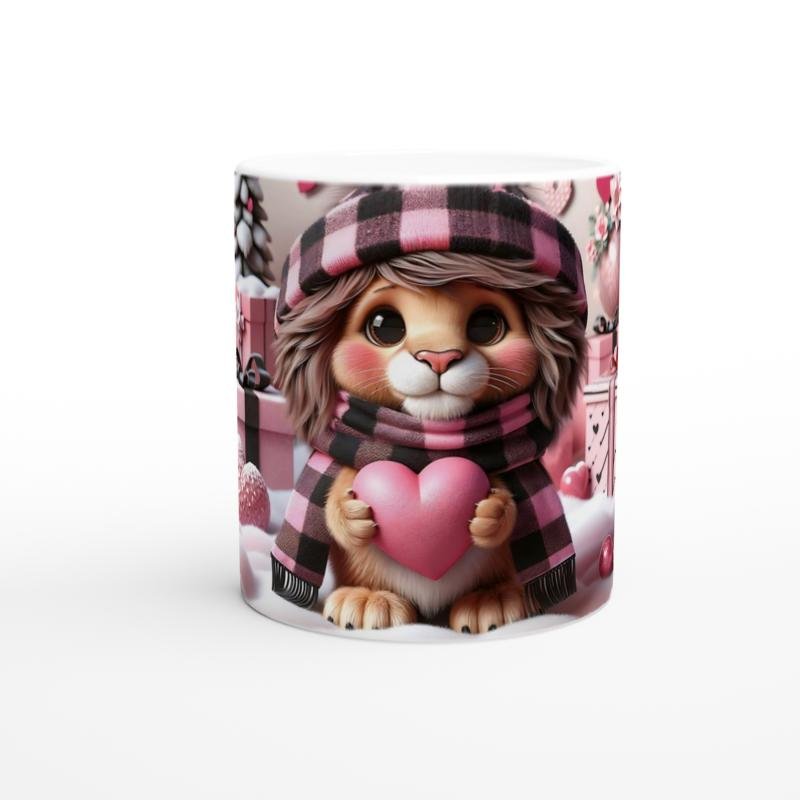 Kalp Tutan Şapkalı Aslan Yavrusu Temalı Baskılı Kupa Bardak