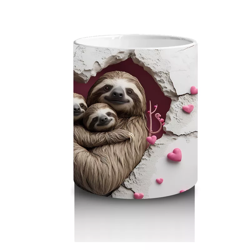 Kalp Tutan Şapkalı Sevimli Tembel Hayvan – Baskılı Kahve Kupası - 3