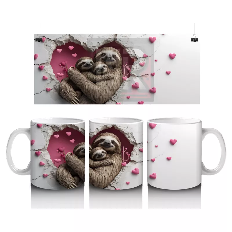 Kalp Tutan Şapkalı Sevimli Tembel Hayvan – Baskılı Kahve Kupası