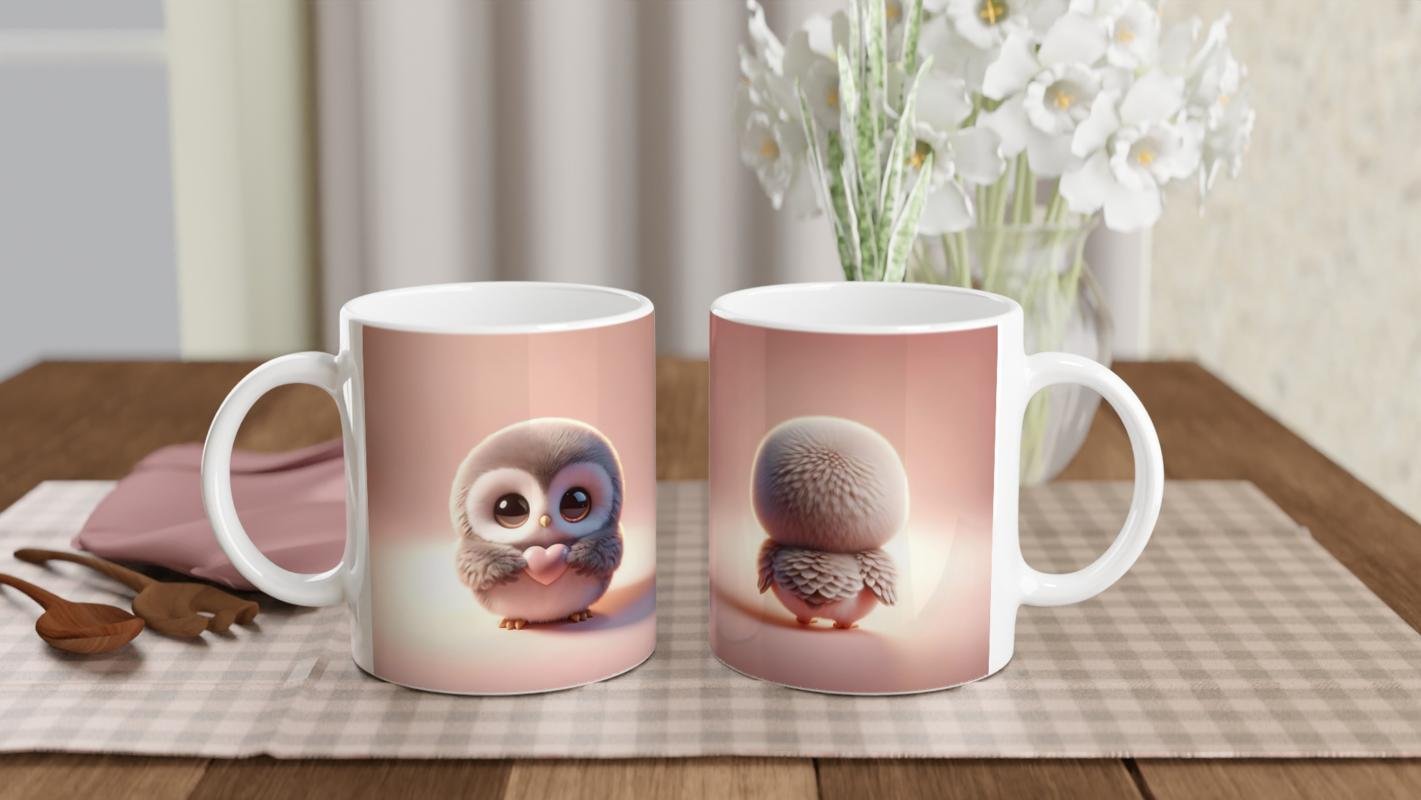 Kalp Tutan Sevimli Baykuş Temalı Baskılı Kupa Bardak - 5